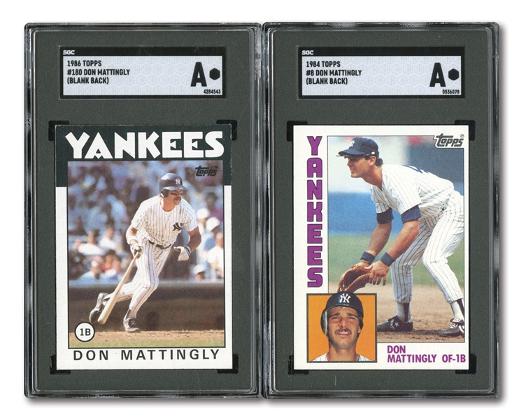PAIR OF 1984 AND 1987 TOPPS DON MATTINGLY PROOF CARDS FROM THE TOPPS COMPANY COLLECTION - SGC AUTHENTIC